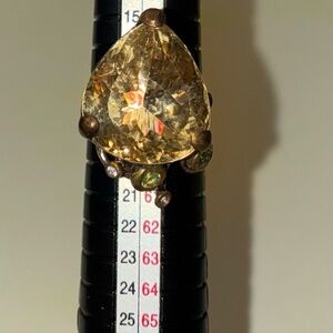 Massive Citrine size 9 sterling silver ring with accent stones